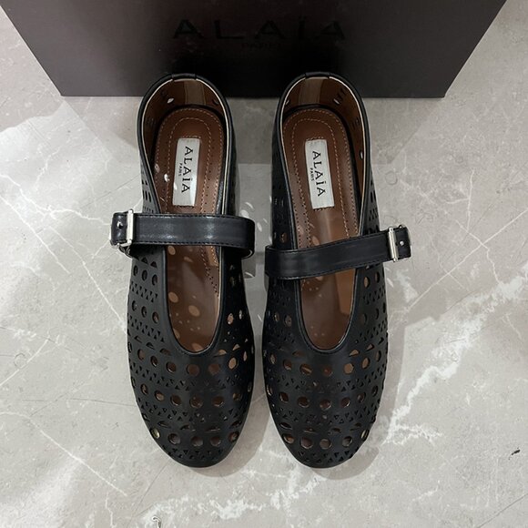 Alaïa Black Cutout Mary Jane Ballet Flats